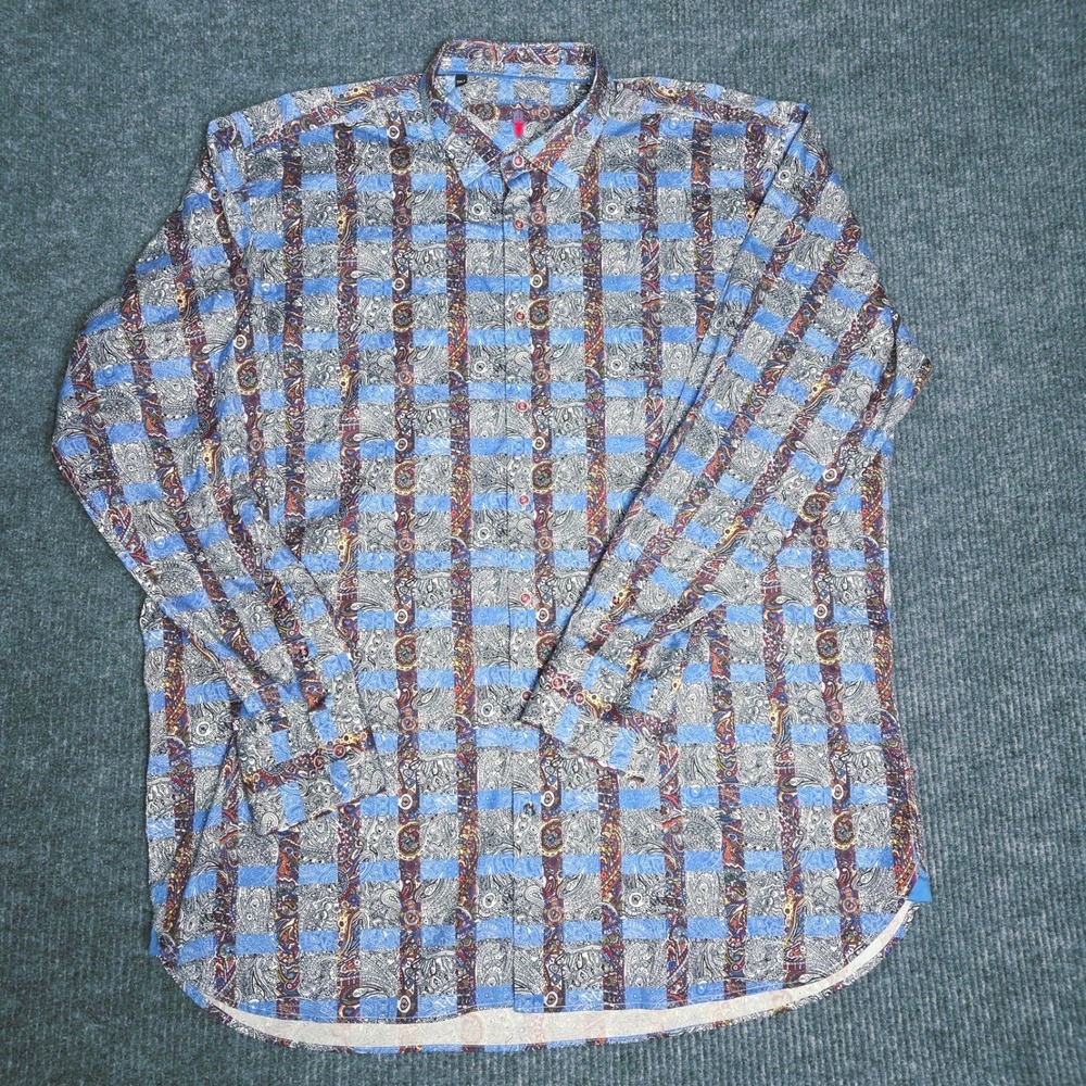 Luchiano Visconti Mens 3XLT Paisley Checkered Long Sleeve Button Up Shirt Turkey
